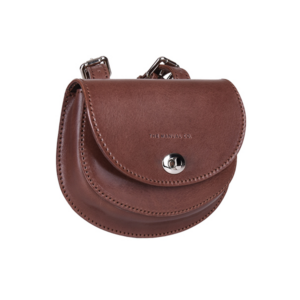Brown leather crossbody bag with flap and silver hardware